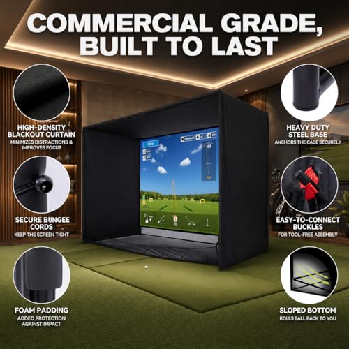Zealfeel Golf Net, 10x7ft/8x8ft/11x8ft Golf Enclosure Net with Side Barriers/Auto-Ball Return, Low-Noise Target, Carry Bag, 4 Stakes, Hitting Practice Net for Backyard Driving Chipping Indoor Outdoor