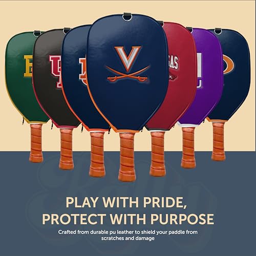 Officially Licensed Collegiate Pickleball Paddle Cover - Lightweight PU Leather Material - Durable Foam Interior Protection with Zippered Closure - Fits Most Paddles on the Market - color: Virginia Cavaliers