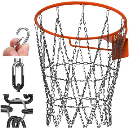Insaga Chain Basketball Net Heavy Duty Metal - 19'' Basketball Chain Net for Hoop Outdoor Indoor Replacement, Rustproof Steel Chain Net for Standard 12-Loop Rim, Easy to Install