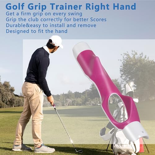 Golf Grip Trainer,Golf Club Grip Trainer Right Hand,Golf Grip Swing Training Aid for Golfer Proper Hand Position,Attaches to Most Golf Handles