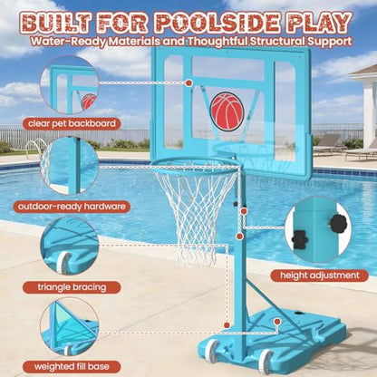 32“x23” Pool Basketball Hoop, 3.1FT-4.1FT Height Adjustable Poolside Basketball Hoop,Include Air Pump,Basketball, Made for Teens, Adults, Blue - color: Blue, size: 3.1-4.1FT