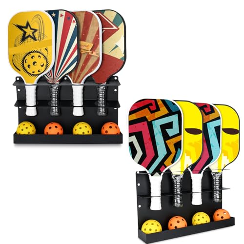 2PCS Pickleball Paddles Rack/BallRack – Holds 8 Paddles and 8 Balls Pickleball Rack for Fence and Wall Heavy-Duty Steel Pickleball Paddle Holder Pickleball Paddle Racks Outdoor