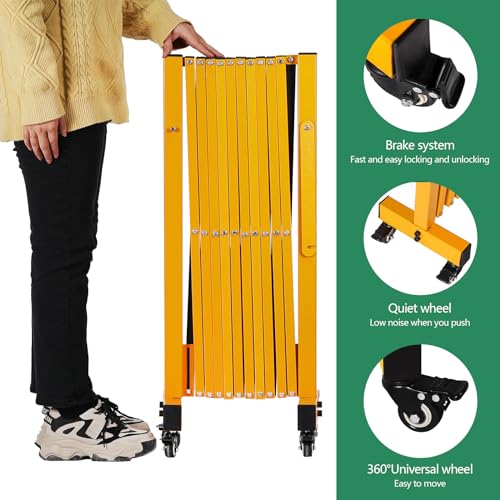 11FT Industrial Expandable Barricade Folding Security Gate with Wheels,Retractable Driveway Gate with Aluminum Fence(Yellow, 11FT) - color: Yellow, size: 11FT