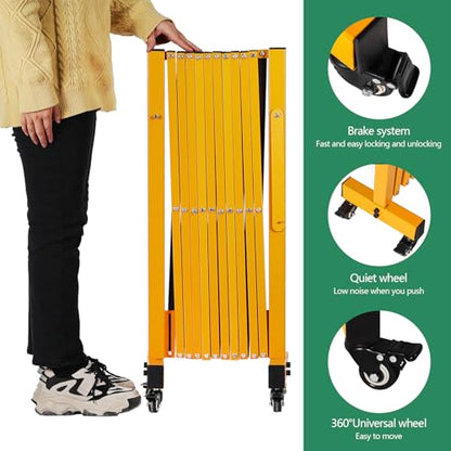 11FT Industrial Expandable Barricade Folding Security Gate with Wheels,Retractable Driveway Gate with Aluminum Fence(Yellow, 11FT) - color: Yellow, size: 11FT