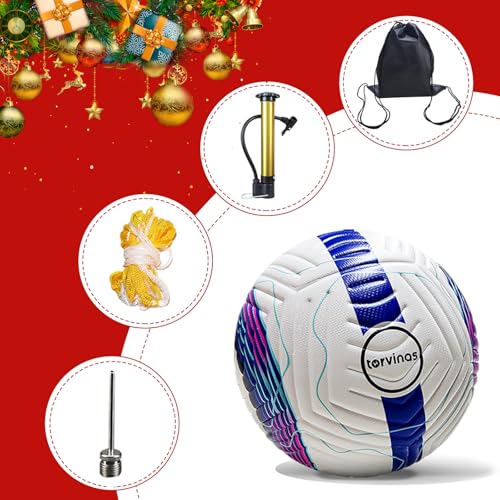 Soccer Ball Size 5,4 – Thermal Bonded Waterproof PU Leather, Professional Training & Match Ball for Youth & Adults, with Pump & Bag, Training Gift Set - color: Blue