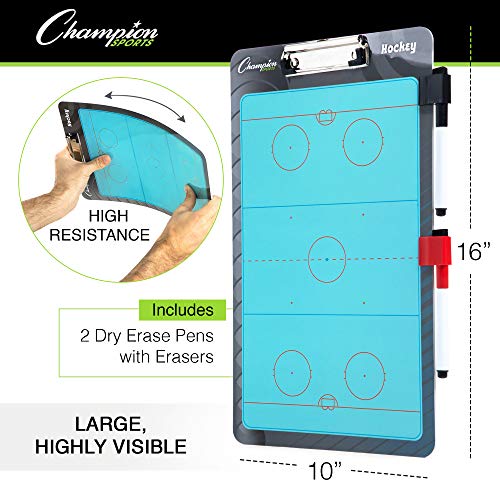 Champion Sports Large & XL Dry Erase Board For Coaching - Whiteboards for Strategizing, Techniques, Plays - 2-Sided Boards with Front Side Full Field - Backside Half Field and Lineup - color: Hockey, style: Standard Coaches Board