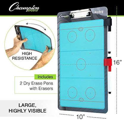 Champion Sports Large & XL Dry Erase Board For Coaching - Whiteboards for Strategizing, Techniques, Plays - 2-Sided Boards with Front Side Full Field - Backside Half Field and Lineup - color: Hockey, style: Standard Coaches Board