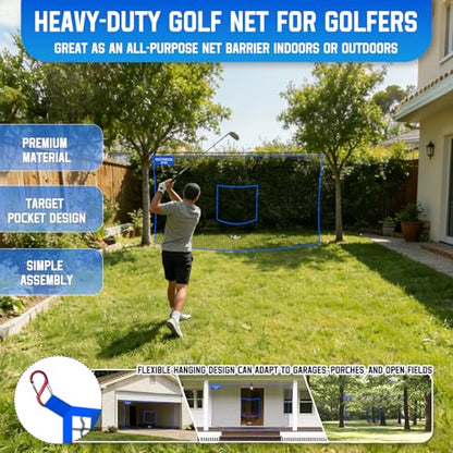 Golf Net with Target Pocket, 20ft/15ft/10ft Golf Practice Net, Heavy-Duty Multi Sports Netting Barrier, Golf Hitting Net for Golfer Garages Backyard Driving Swing Chipping, Indoor Outdoor Use - size: 20ftx10ft
