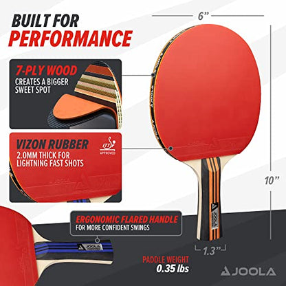 JOOLA Advanced Premium Ping Pong Paddles Set of 4 - Professional Table Tennis Paddles, 6 Advanced Training 3 Star Ping Pong Balls, and Carrying Case - Tournament Level - Indoor and Outdoor Compatible - style: 4 Player | Advanced Set