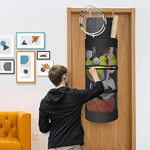 Boczif Hanging Organizer, Over The Door Hanging Sports Equipment and Ball Storage, Garage Sports Equipment Organizer for Hold Soccer, Basketball, Football, Volleyball and Swimming Gear