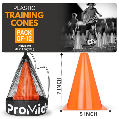7 Inch (12/30 PCs) Soccer Cones for Training Kids with Mesh Bag - Small Traffic Cones for Sports Training - Flexible Conos for Soccer Practice, Basketball & Football Drills Equipment - style: Orange - 12 Pack
