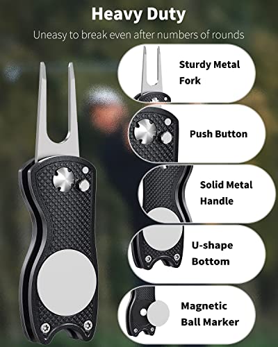 GreenHaven 2-6 Pack Golf Divot Repair Tool for Golfers Foldable Metal Green Tool with Magnetic Putt Alignment Ball Marker Pop-up Fork Tine with Sturdy Aluminum Alloy Handle