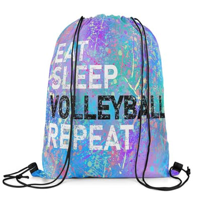 Castle Fairy Eat Sleep Volleyball Repeat Draw String Bag,Purple Blue Tie Dye Drawstring Backpack for Gym Sports,Camouflage Colorful Graffiti Large Capacity Sackpack,Waterproof - color: Purple 2