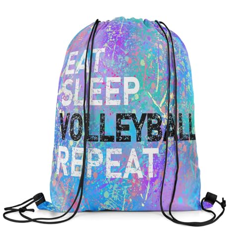 Castle Fairy Eat Sleep Volleyball Repeat Draw String Bag,Purple Blue Tie Dye Drawstring Backpack for Gym Sports,Camouflage Colorful Graffiti Large Capacity Sackpack,Waterproof - color: Purple 2