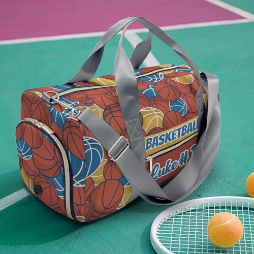 Basketball Pattern Orange Brown Waterproof Duffel Bag Adjustable Shoulder Strap Perform Training Travel Bag for Teens Adults