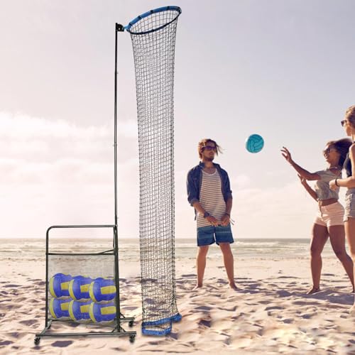 Volleyball Training Net with Ball Bag,Setter Target Net Rebounder,Practice Serve Spike Collect System,Adjustable Height Indoor Outdoor Solo Aid,Foldable Cart Storage for Club School Home Drills