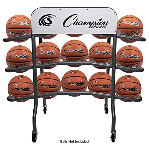 Champion Sports Deluxe Heavy Duty Basketball Storage Cart with Locking Swivel Caster Wheels (Black) - size: Deluxe (15 Ball Capacity)