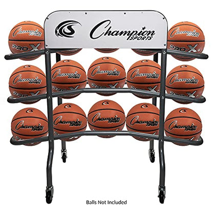Champion Sports Deluxe Heavy Duty Basketball Storage Cart with Locking Swivel Caster Wheels (Black) - size: Deluxe (15 Ball Capacity)