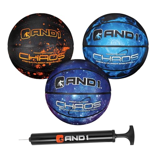 AND1 Mini Basketball Pack Set for Kids (Deflated w/Pump Included): - 7-Inch Premium Youth Size Basketballs, Easy to Grip - color: Space Series, size: 3