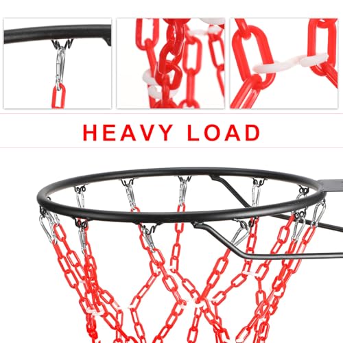 Basketball Net Replacement Heavy Duty,Resin Material, Anti-Rust Use Indoor Outdoor Standard 12-Ring Basketball Hoop - style: red