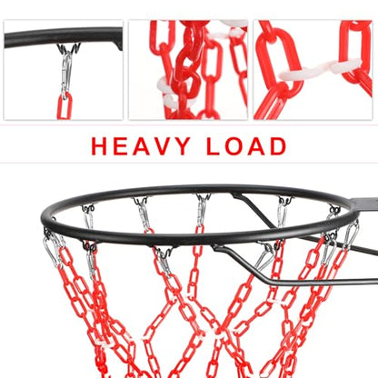 Basketball Net Replacement Heavy Duty,Resin Material, Anti-Rust Use Indoor Outdoor Standard 12-Ring Basketball Hoop - style: red