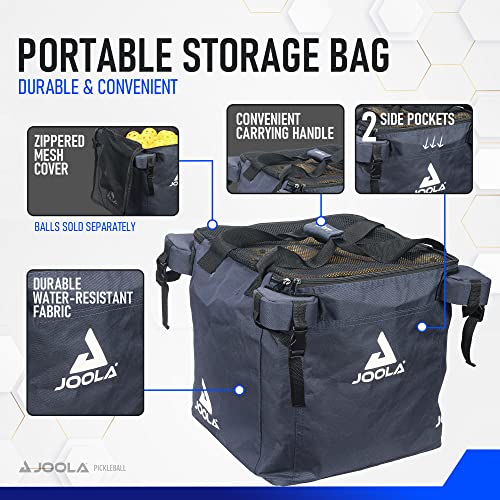 JOOLA Pickleball Ball Caddy - Holds up to 100 Balls - Includes 2 Side Pockets - Pickleball Equipment for Practice & Server Machine - Wheeled Cart with Bulk Ball Storage Bag - Black