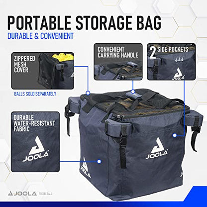 JOOLA Pickleball Ball Caddy - Holds up to 100 Balls - Includes 2 Side Pockets - Pickleball Equipment for Practice & Server Machine - Wheeled Cart with Bulk Ball Storage Bag - Black