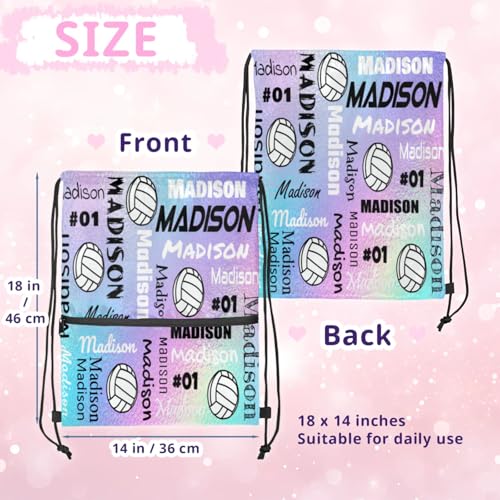 Custom Volleyball Style Drawstring Bag, Personalized Sports Ball Backpack Drawstring Sack Cinch Bags for Team Gift Party Favors, Rainbow Glitter Theme - color: Colourful