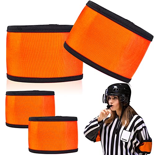 Taiyin 4 Pcs Ice Hockey Referee Arm Bands Orange Elastic Armband for Distinguish with Linesman