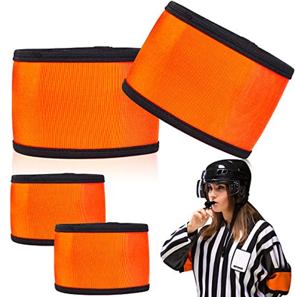 Taiyin 4 Pcs Ice Hockey Referee Arm Bands Orange Elastic Armband for Distinguish with Linesman