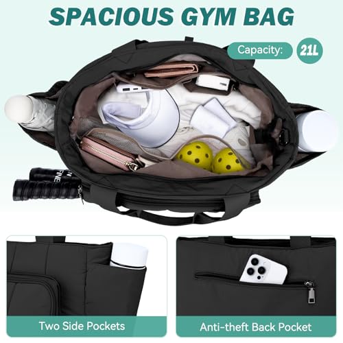 Chase Chic Pickleball Tote Bag for Women,Lightweight Puffer Quilted Pickle Ball Paddle Holder for Gym Sports - color: Black