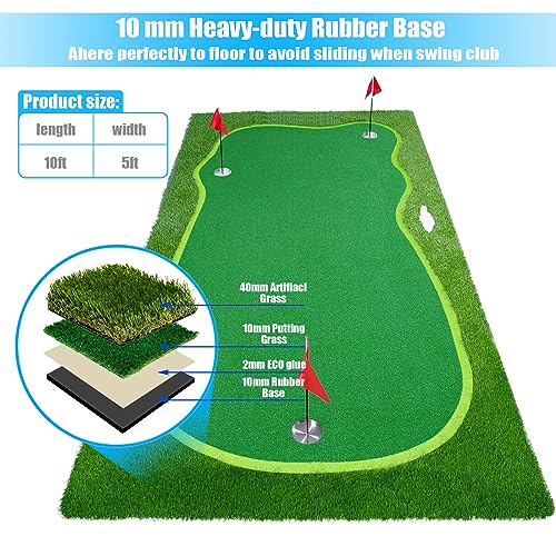 Golf Putting Green/Mat-Golf Training Mat- Professional Golf Practice Mat- Green Long Challenging Putter for Indoor/Outdoor - style: 5x10ft green