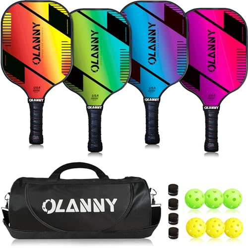 OLANNY Graphite Pickleball Paddles Set- Premium Rackets Fiber Face & Polymer Honeycomb Core Pickleball Set Includes Pickleball Paddles + Pickleball Balls+ Replacement Soft Grip + 1 Bag - color: gradient Pickleball Paddles