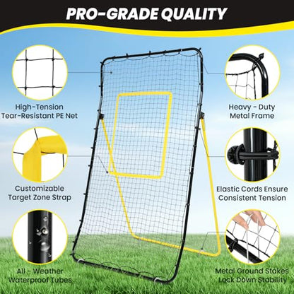 BAGAIL Volleyball Rebounder Net 7x4 Ft, Bounce Back Training Equipment with Unique Curved Frame for Better Catching, 5 Adjustable Angles for Volleying & Spiking, Easy Set Up & Sturdy Base - color: Yellow