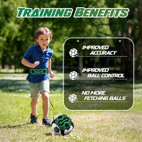 Global Park Soccer Trainer Adjustable Waist Belt - Football Training Equipment Aid for Ball Control, Passing & Shooting, Kick Throw Trainer Solo Practice Volleyball, Rugby for Kids Adults at Home - color: Green