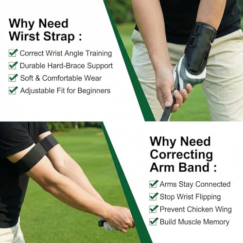 2-in-1 Golf Swing Training Aid with Arm Band & Wrist Strap, Lightweight Golf Practice Kit to Improve Swing Form and Wrist Position for Beginners