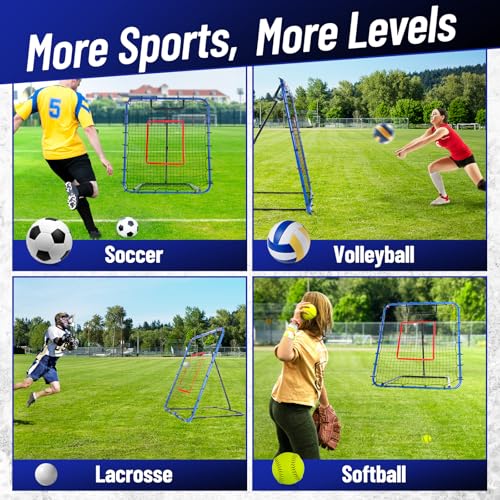 SPOYNAL Baseball Rebounder Net 4 x 4.5 FT Baseball Training Equipment Base Ball Bounce Back Net with 5 Return Angles Softball Pitching Net Fly Ball Line Drive Ground Ball Training Net for Fielding