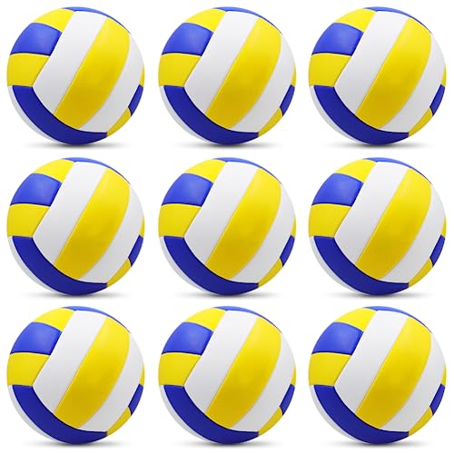 9 Pack Official Size 5 Volleyballs, Indoor Outdoor Volleyball Waterproof Soft Pool Beach Volleyball Ball of Composite Leather Inflatable with Pump for Adults Teen - color: Blue, White, Yellow