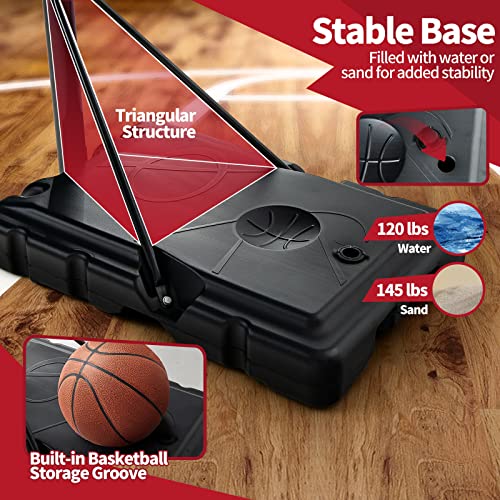 Giantex Portable Basketball Hoop Outdoor, 4.25-10ft Height Adjustable Basketball Goal System w/ 43.5" Shatterproof Backboard, Fillable Base, Indoor Basketball Hoop for Kids/Adults/Backyard/Driveway