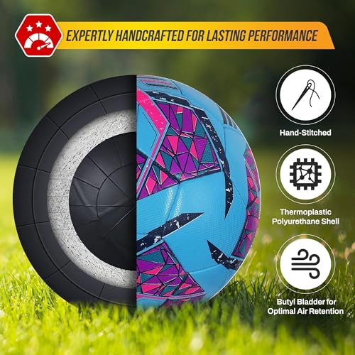 Vizari Reflect Pro Soccer Ball Size | Hand-Stitched Shiny TPU Cover | Perfect Youth Soccer Ball for Boys and Girls | Durable Futsal Football for Indoor and Outdoor Play (Pack of 1, 6 & 12)