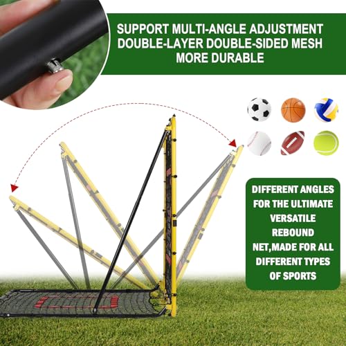 BaseGoal Baseball and Softball Rebounder Net,Baseball Rebounder,Volleyball Rebounder,Pitch Back Net,Multi-Sport Training Rebound Screen,with Pitching Target,Easy Adjustable Angles - style: 47x47 in Yellow