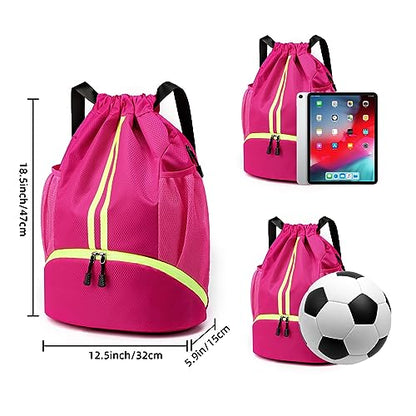 Valleycomfy Sports Drawstring Backpack - Water Resistant String Bag with Side Mesh Pockets Shoe Compartment Gym Backpack for Women & Men Rose - color: A-rose