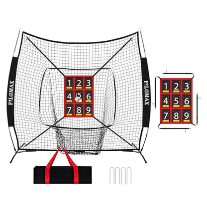 7x7 ft Baseball & Softball Practice Net with 9 Numbered Strike Zone | PRO Training Net for Hitting, Pitching & Batting | with Carry Bag, Bow Frame for All Ages & Skills - color: black