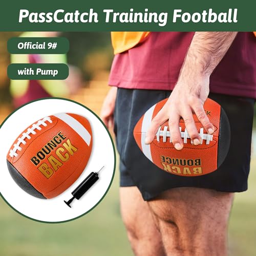 BOUNCEBACK Soft Leather Training Football, Youth Size & Official Size, Fatherless PU PassCatch Solo Enhancing Passing Catching(with Pump) - style: Orange-9#(Ages 14+)