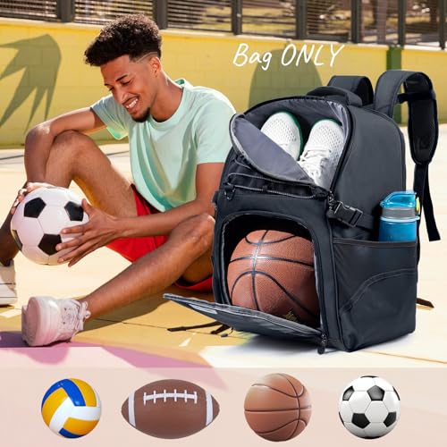 Basketball Bag Backpack with Ball Compartment & Shoe Pocket – Gym Bag for Basketball, Soccer, Football, Volleyball – Large Capacity Athletic Backpack for Youth & Adults, Basketball Gifts - color: Black Style B