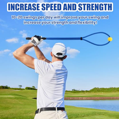 Golf Rope Swing Trainer Set, Golf Swing Training Aid to Improve Speed, Tempo, Rhythm, Flexibility and Strength, Included Correcting Arm Band&Rope Trainer with Weighted Ball