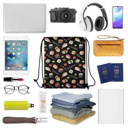 Travel Drawstring Backpack Theft Proof Cinch Sack Water Resistant Sackpack for Camping Hiking Outdoor Sports, Japanese Sushi Bags - color: Picture (368)