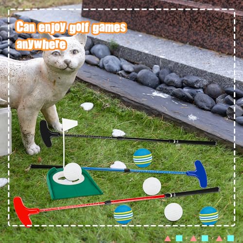 2 Pack Adjustable Golf Putter Set for Kids Teenagers Right or Left Handed Two-Way Mini Golf Club Putter Men and Women 4 Golf Training Balls 4 Practice Foam Balls 2 Flag Cup - color: Black/ Green