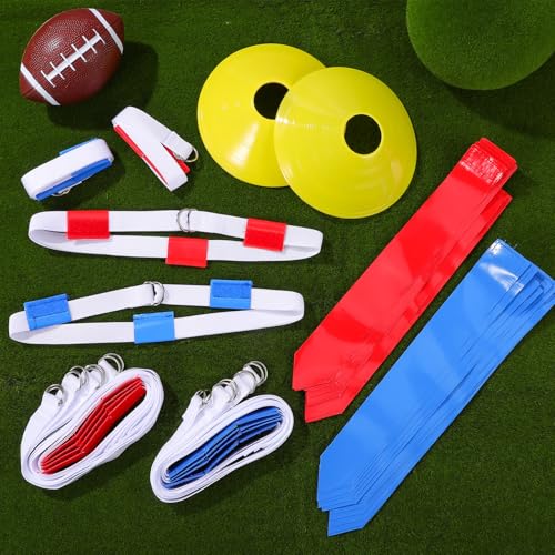 Happyyami Flag Football Set Belts Cones 16-piece Training Kit Football Flags for Boys and Girls Soccer Equipment for Boys and Girls