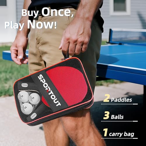 Sportout Ping Pong Paddles Sets-Portable Table Tennis Paddle with Balls, Storage Case Premium Table Tennis Racket for Indoor & Outdoor Games